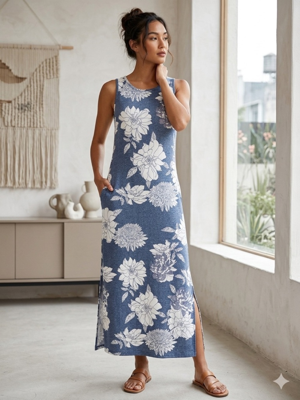 Blue Floral Sleeveless Madi Dress